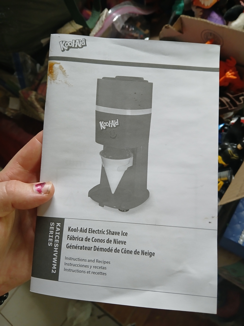 manual for the Kool-Aid Electric Shave Ice and Snow Cone Maker (Model: KAICESHVW